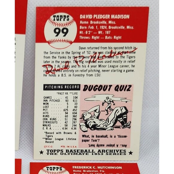 Detroit Tigers 1953 Vintage Reprint Topps Baseball Cards 4 Card Bundle - Picture 11 of 12